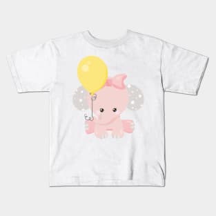 Elephant With Balloon, Cute Elephant, Crown, Stars Kids T-Shirt